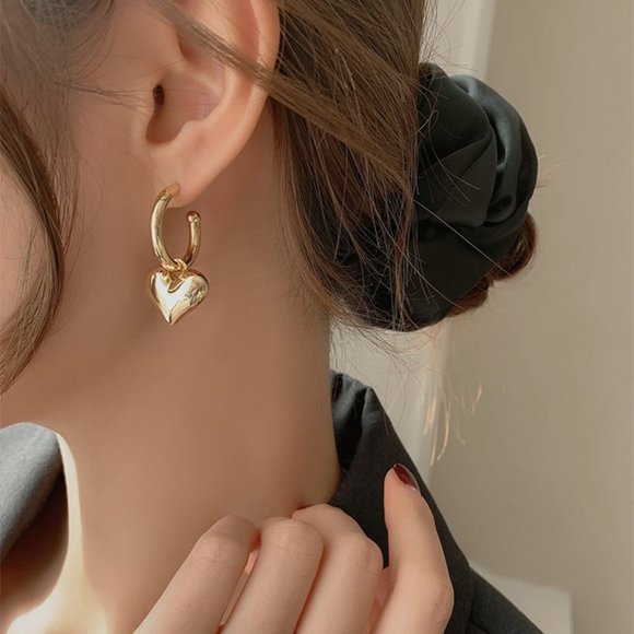 #NEW 925 Sterling Silver Heart Drop Round Hoop Earrings - Picture 9 of 10